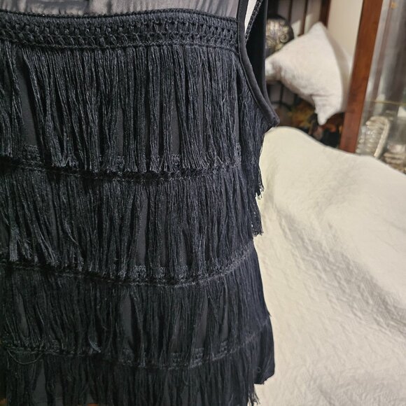 7th Avenue Black Sleeveless Sheer and Fringe Top - Picture 8 of 13